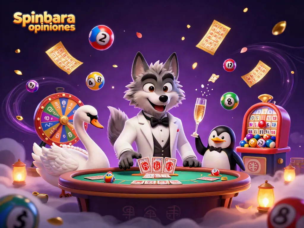 Engage with spinbara opiniones through this lively casino scene featuring a wolf at a baccarat table.